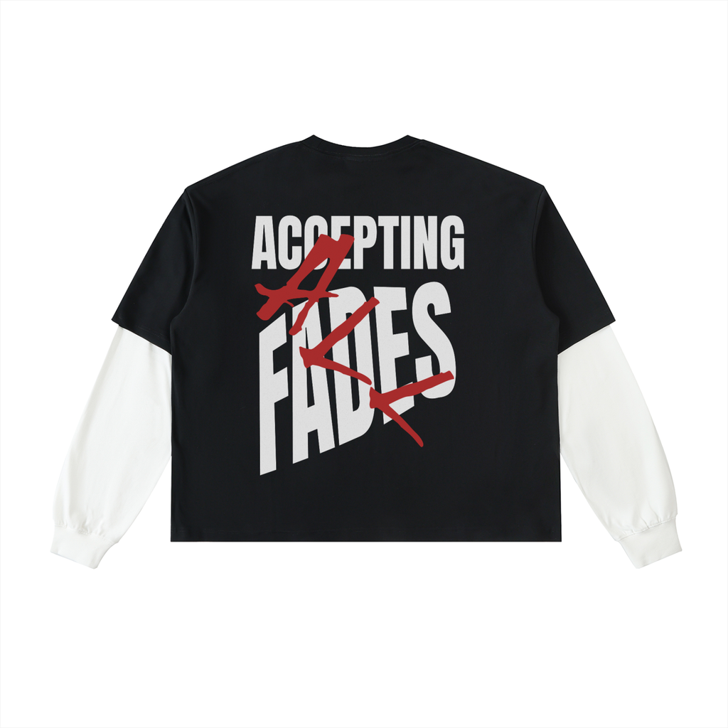 “ACCEPTING ALL FADES”  Layered Contrast Sleeve Cotton T-Shirt